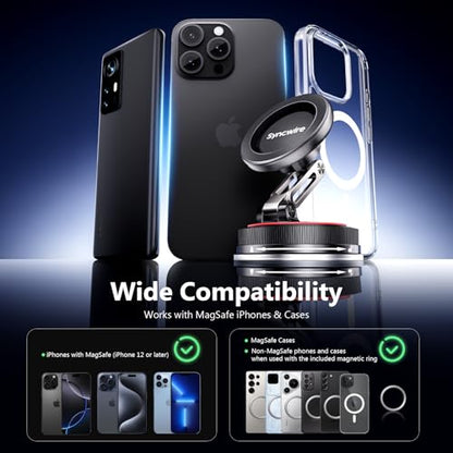SYNCWIRE for MagSafe Car Mount [2-Axis Design] Nano Adhesive Gel + Suction Cup Magnetic Phone Holder for Dashboard & Windshield, 360° Adjustable for iPhone 17 16 15 14 13 12 11, Samsung, Matte Black - style: 2-Axis | Black