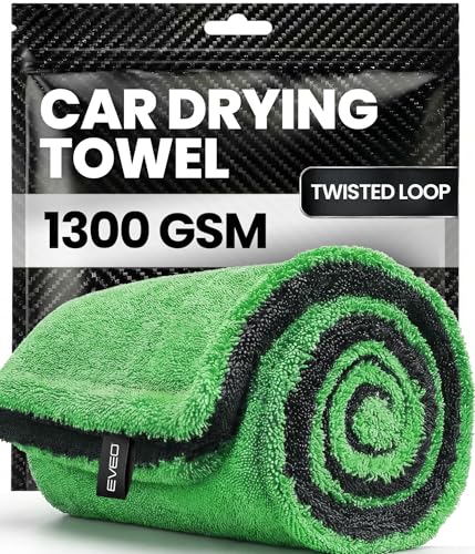 EVEO Car Drying Towel - (1300 GSM) XL Drying Towels Car Detailing - Car Microfiber Towel (36"x24") Microfiber Drying Towels for Cars Towels Drying, Car Wash Towels, Ultra Absorbent - Grey & Green - color: Grey & Green, size: 1 Pack