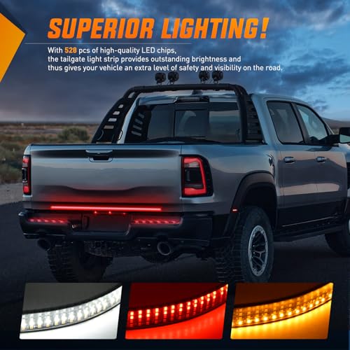 Nilight Truck Tailgate Light Strip 48" Quad Row 528 LED Strip with Red Running Brake Lights White Reverse Lamp Amber Turn Signals Lights - color: 48" Tailgate Light Strip Quad Row