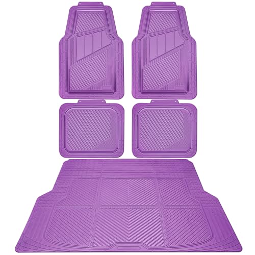 CAR PASS Heavy Duty Rubber Floor Mats Gray Car Mats Full Set with Trunk Cargo Liner - Universal Waterproof Floor Mats for Car SUV Truck, Durable All Weather Automotive Liner Mats (All Purple) - color: Purple Cargo Liner