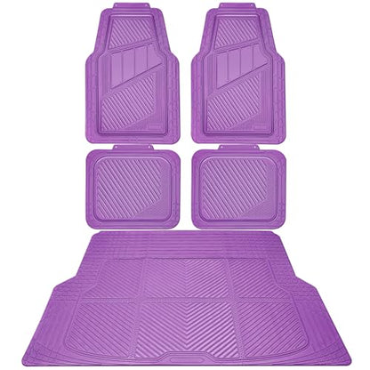CAR PASS Heavy Duty Rubber Floor Mats Gray Car Mats Full Set with Trunk Cargo Liner - Universal Waterproof Floor Mats for Car SUV Truck, Durable All Weather Automotive Liner Mats (All Purple) - color: Purple Cargo Liner