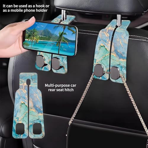 Car Seat Headrest Hooks for Purses and Bags Abstract Turquoise Golden Marble 1 Pack Bag Purse Holder for Car with Double Metal Hooks Car Purse Hanger Hanging Accessories - color: Abstract Turquoise Golden Marble