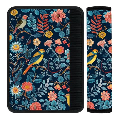 2Pcs Seat Belt Cover Pad 11 Inch Long Seat Belt Cushion Soft Comfort Strap Pad Auto Accessory Decoration for Car Truck SUV Bag Backpack Floral Bird Colorful Flower - color: Floral Bird