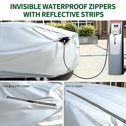 Tecoom Fit for Tesla Model Y Car Cover Waterproof All Weather, Model Y Cover Fit for 2020-2023 Tesla Model Y with Ventilated Mesh, Charge Port Opening, Fleece Lining, Trunk Opening, Zipper Door - size: Tesla: Model Y