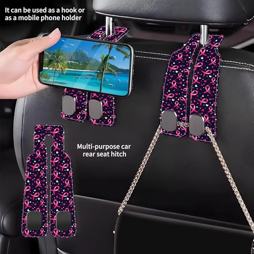 Car Headrest Purse Hanger Black and White Checkered 1 Pack Bag Purse Holder for Car Premium Leather Double Metal Hook for Handbags, Grocery Bags and Phones - color: Black and White Checkered