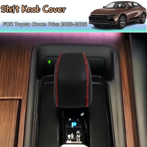 Custom Interior Accessories for Toyota Prius Crown 2023 2024 2025 2026 Crown Signia Leather Automatic Gear Shift Knob Cover,Transimission Boots Shift Lever Leather Sheath(Black Stitches) - color: Black Stitches