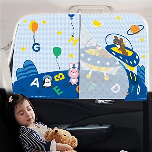 Car Sun Shade for Baby - EOHMAK Car Side Window Sun Shade Cover Upgrade Double Opening Car Interior Curtain Sun Blocker Blind (Alphabet Planet, 1 Pack) - color: Alphabet Planet, size: 1 Pack