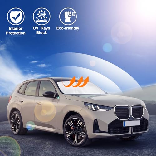 Windshield Sun Shade Custom Fit for 2025 2026 BMW X3 Accessories Foldable Sunshade Sun Blocker Protect Car from Sun Rays & Heat Damage Keep Car Cooler - size: Fit BMW X3 2025-2026