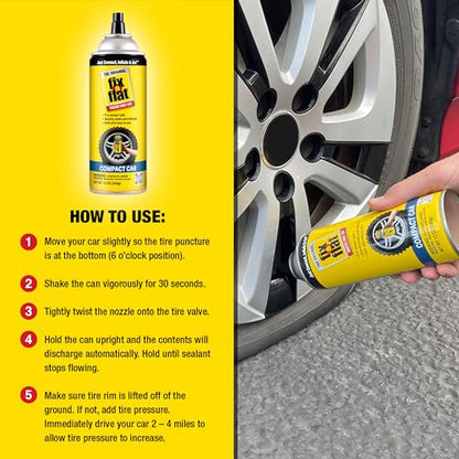 Fix-A-Flat S60410-6PK Aerosol Emergency Flat Tire Repair and Inflator, for Compact Tires, Eco-Friendly Formula, Universal Fit for All Compact Cars, 12 oz. (Pack of 6) - size: 12oz 6pk