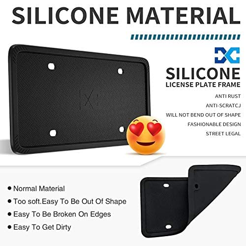 XCLPF Silicone Black License Plate Frame Covers 2 Pack- Front and Back Car Plate Bracket Holders. Rust-Proof, Rattle-Proof, Weather-Proof (Black) - color: Black