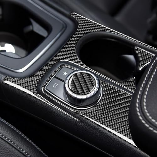 Auto Center Control Armrests Multimedia Knob Cap Water Cup Holder Panel Sticker Real Carbon Fiber Interior Trim Compatible with Benz CLA C117 2014-2018 GLA X156 2015-2019 Accessories Black - A - Kit - color: Center Armrests Water Cup Holder Panel - a - Ki