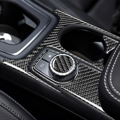 Auto Center Control Armrests Multimedia Knob Cap Water Cup Holder Panel Sticker Real Carbon Fiber Interior Trim Compatible with Benz CLA C117 2014-2018 GLA X156 2015-2019 Accessories Black - A - Kit - color: Center Armrests Water Cup Holder Panel - a - Ki
