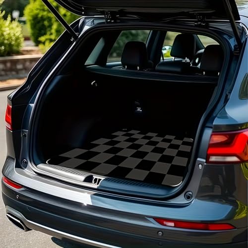 Universal Car Trunk Mat 29" x 39", Black-Gray Plaid All Weather Trunk Protection Cargo Liner, Durable Cargo Mat Rear Trunk Liner, Stylish Vehicle Interior Accessories Suitable for Most Car Models - color: Black-Gray Plaid