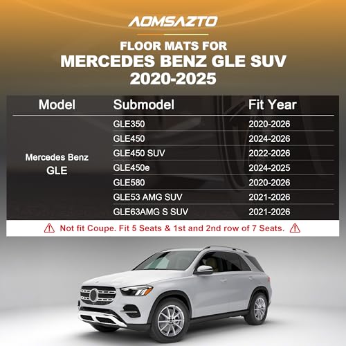 Floor Mats and Cargo Liner Compatible with 2020-2026 Mercedes Benz GLE 350 GLE 450 AMG GLE 53/43 / 63 S (5 Seats, Not for Coupe) : AOMSAZTO Custom Fit All Weather Car Mat Trunk Liner - 1st & 2nd Row - style: 3) for Mercedes Benz GLE | 2020-2026 | Floor+Ca