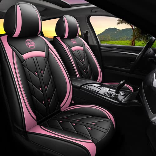 Car Seat Cover 5-Seats Full Set Universal fit, Suitable for Most Cars, SUV, Airbags Compatible with Synthetic Leather Car Seat Cushion Protectors(Black & Pink) - color: Black & Pink