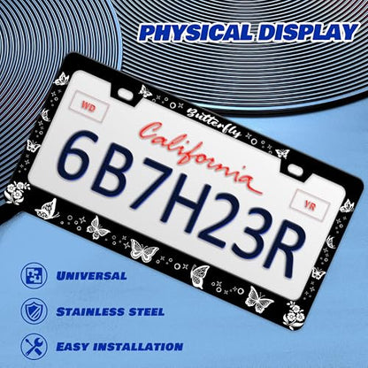 Butterfly License Plate Frame Butterflies License Plate Holder Personalise Stainless Steel Funny Design Compatible With Standard License Plate Frames For Usa And Canada 6 X 12 Inch 2 Holes With Screws - color: Butterfly