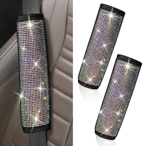 2PCS Bling Car Seat Belt Covers, Rhinestone Crystal Vehicle Seat Strap Cushion, Glitter Car Seatbelt Shoulder Protection Pad, Auto Interior Decoration Accessory for Cars, Trucks (Colorful) - color: Colorful
