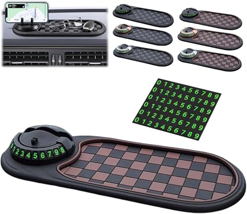 2026 New Multifunctional Car Dashboard Mobile Phone Holder Anti Slip Phone Mat for Car Rotatable Car Dashboard Accessories with Temporary Car Parking Card Number Plate Phone Mount (B-Black) - color: B-Black