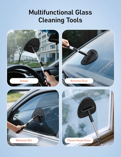 AstroAI Windshield Cleaner Tool, Car Window Cleaner with 4 Upgraded Microfiber Pads, 1 Spray Bottle, 180° Rotatable and Extendable Handle, Effortless Installation - style: with 4 Velcro Pads