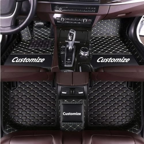 Custom Personalized Floor Mats for Cars，Luxury Full Coverage All Car Floor Mats，Anti-Slip Leather Car Mat Set ，Custom Floor Mats for 97% of Cars, Trucks & SUVs (Black Beige line) - color: Black Beige line