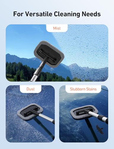 AstroAI Windshield Cleaner Tool, Microfiber Car Window Cleaner with 4 Reusable and Washable Microfiber Pads and Extendable Handle Auto Inside Glass Wiper Kit, Gray - color: Gray