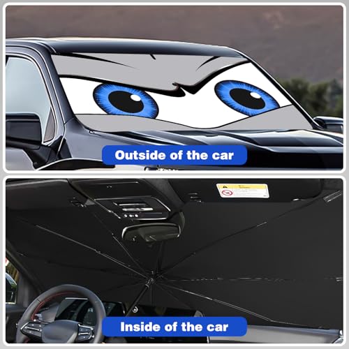 Upgraded Car Windshield Sun Shade Umbrella, Car Shade Front Windshield Sun Shade, Foldable Umbrella for Block UV Rays & Sun Heat Protection, 57"X31" - color: Grey