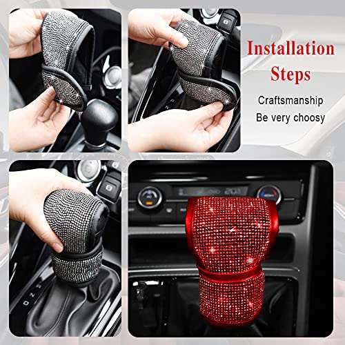 Bling Auto Gear Shift Knob Cover, Car Knob Gear Stick Protector with Crystal Glitter Bling Rhinestones, Universal Car Interior Decor Accessories for Girls, Lady