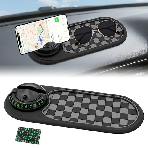 Multifunction Car Anti-Slip Mat Auto Phone Holder, Rotatable Car Anti Slip Mat Phone Holder with Temporary Parking Number, Universal Dashboard Sticky Pad for Glasses Keys (Black) - color: black