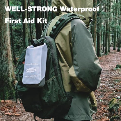 Boat First Aid Kit Waterproof, WELL-STRONG Marine Emergency Kit with Roll Top Dry Bag for Boating Fishing Kayaking – Water-Resistant Contents for Camping & Beach（Light Grey） - color: Ws011-lightgrey