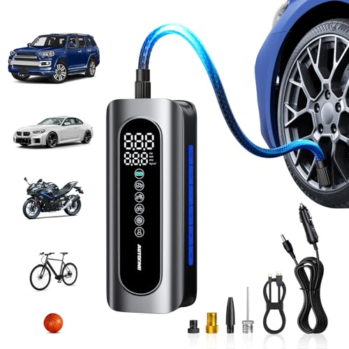 AUTOONE Tire Inflator Portable Air Compressor - 4X Faster 150PSI Cordless Air Pump with Digital Tire Pressure Gauge, 12V Car Power Adapter - For Car, Motorcycle, Bike, Ball and More - size: 7800mAh