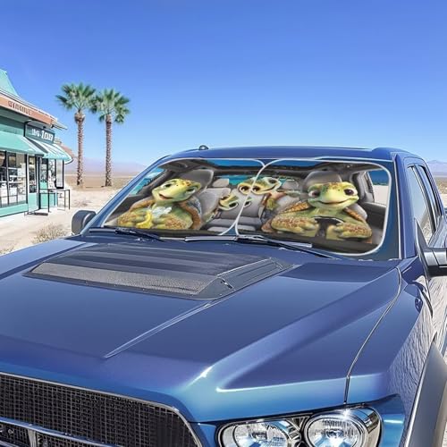 Car Windshield Sunshades,Cartoon Turtles Print 2 PCS Shade Reflective UV Rays Protector Keep Cool Visor Cover Foldable Retractable for Car Truck SUV - color: Cartoon Turtles