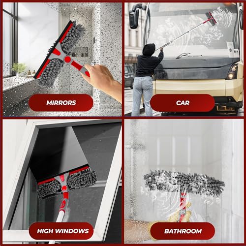 DSV Standard Squeegee Window Cleaner Tool 2-in-1 Window Squeegee for Window Cleaning, 60” Window Cleaning Squeegee Kit with Bendable Head, Window Cleaning Tool With Extension Pole for Home, Car, Glass - size: 60 inches