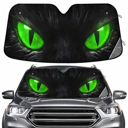 Windshield Sun Shade Green Eyes Front Window Block UV Shades Visor Reflective Retractable for Car SUV Trucks - color: B001