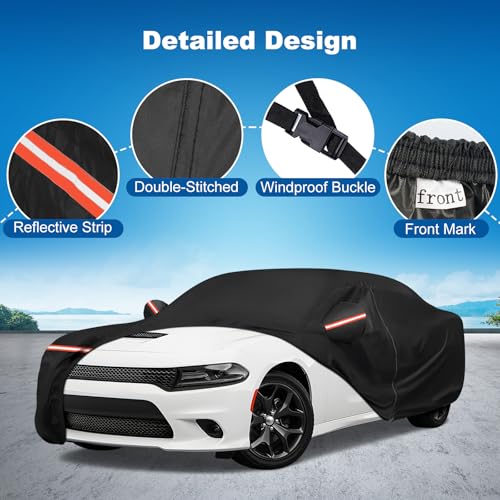 QUNSUNUS Car Cover for Dodge Charger 2006-2023 and Chrysler 300 Series 2005-2022,Waterproof Charger Car Cover with Cotton Lining, All Weather Chrysler Cover with Straps and Zipper - color: for Dodge Charger&Chrysler 300 Series