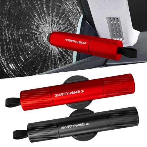 2 Pack Car Safety Hammer Car Window Breaker Seatbelt Cutter Emergency Escape Tool Car Glass Breaker for Land and Underwater Life-Saving Car Safety Kit Essentials Car Accessories(Black+Red) - color: Black+Red
