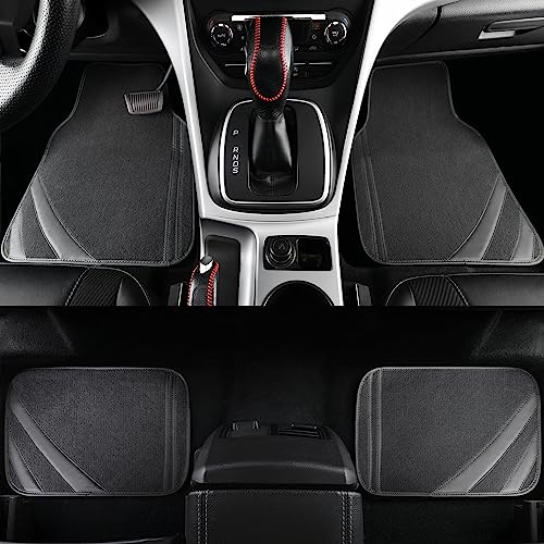 CAR PASS Car Floor Mats, Edge Leather Waterproof Car Mats with Double Stitch Line and Anti-Slip Backing Design, Fit 95% Automotive,SUVS,Sedan,Vans (Pure Gray) - color: Gray