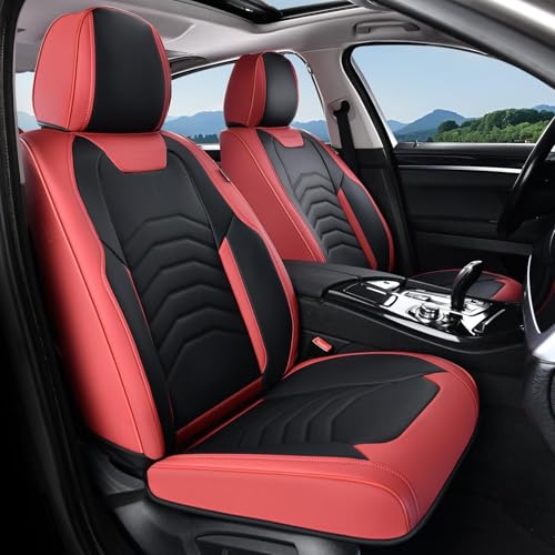 Coverado Front Seat Covers for Cars, 2 Pack Faux Leather Car Seat Covers, Waterproof Automotive Seat Covers Driver Car Seat Protector Car Seat Cushion Universal Fit for Most Cars Trucks SUV, Red&Black - color: Red&Black(Line), size: Front