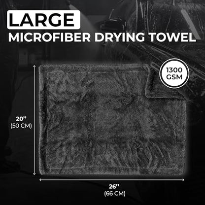 Large Car Drying Towel, 1300 GSM Professional Car Towel with Double Twisted Loop,Super Absorbent Large Microfiber Drying Towels for Cars, Trucks, SUVs - 20"x26", Gray - color: Gray