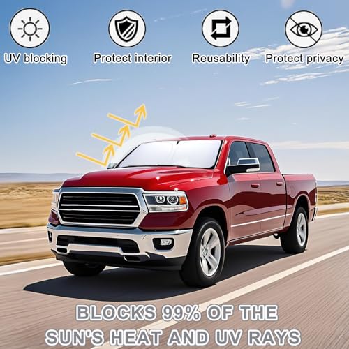 PIMCAR Windshield Sun Shade for Dodge Ram 1500 2009-2018 | Premium 310T Reflective Polyester UV/Heat Shield | Custom Fit Sunshade to Block Rays & Cool Interior - size: 2009-2018 Ram 1500