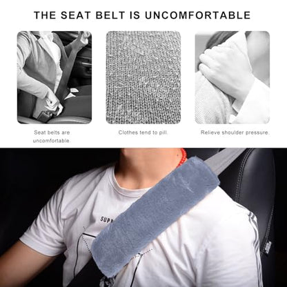 Sun Walker 2PCS Seat Belt Shoulder Pads, Fluffy Soft Plush Auto Seat Belt Pads for Protecting Your Neck & Shoulder, Comfortable Seatbelt Cover Warm Protective Cushion for Most Cars (Gray) - color: Gray
