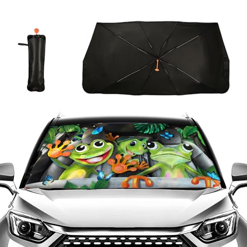 Frogs Car Windshield Sun Shade Umbrella Car Windshield Foldable Accessories Blocks Uv Rays Keeps Car Cool Car Foldable Umbrella Sunshade for Front Window Universal - color: Frogs