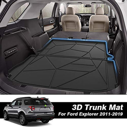 KUST Trunk Cargo Mat for 2011-2019 Ford Explorer, Rear Cargo Trunk Liner for Explorer Accessories All Weather Protection TPE Rubber Raised Edge - style: Explorer 2011-2019 │ Trunk Mat