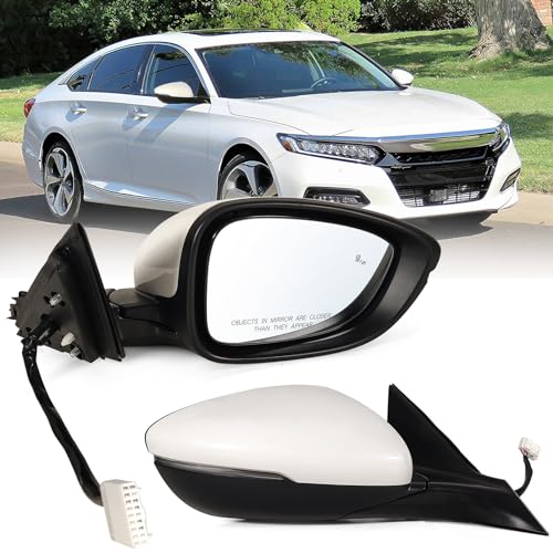 Right Passenger side Mirror Fits 2018-2022 Honda Accord With Power Glass, Heated, Blind Spot Detection,Turn Signal and Manual Folding Match to Platinum White Pearl Replace HO1321330 8Pins - color: Platinum White Pearl, size: 8Pins-Right