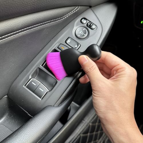 Car Detailing Brush, Soft Bristle Cleaning Brush, Scratch-Free Auto Duster Tool for Dashboard, Air Vents, Leather & Interior Cleaning (Black&Purple&Rose) - color: Black&Purple&Rose