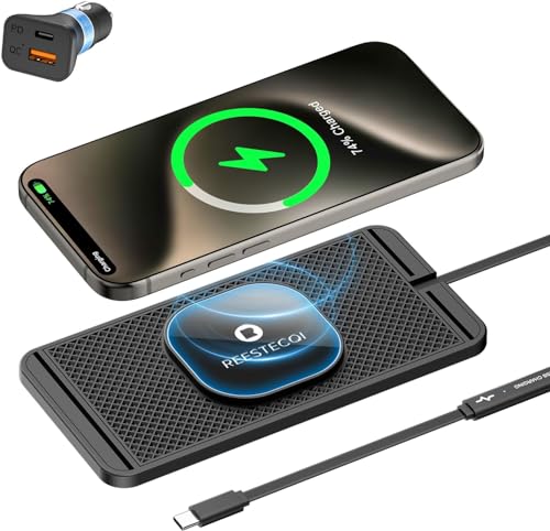 Magnetic Wireless Car Charger Pad, REESTECQI 15W Wireless Charging Pad for Magsafe Charger Non Slip Type C with 40W Car Charger for iPhone 17/16/15/14/13/12, Airpods (30CM Cable) - size: 30CM Cable