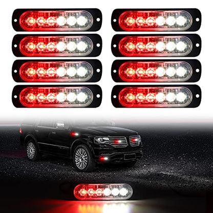 DIBMS LED Emergency Strobe Lights, 8x Red White 6 LED Strobe Warning Emergency Flashing Light Caution Construction Hazard Light Bar For Car Truck Van Off Road Vehicle ATV SUV Surface Mount - color: Red White