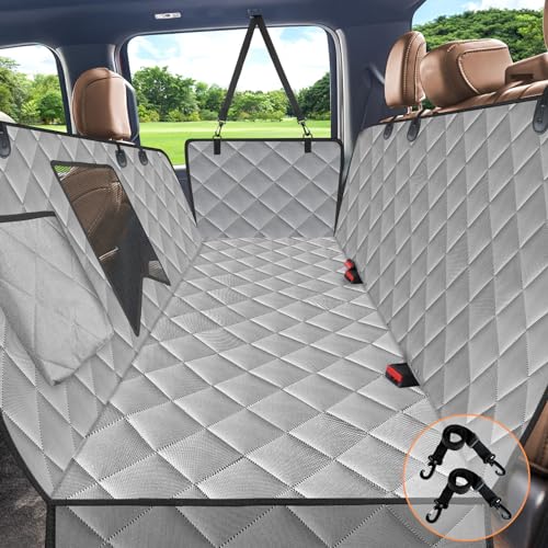 Kytely Dog Car Seat Cover XL, Heavy Duty Dog Seat Cover for Back Seat, 100% Waterproof Nonslip Hammock for Car with Side Flap, Scratch Proof Pet Back Seat Covers - color: Gray, size: X-Large Regular