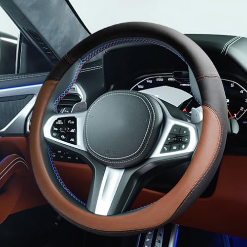 14.5"-15" Car Steering Wheel Cover, Anti-Slip Breathable Microfiber Leather Car Wheel Protector, Universal Auto Interior Heat Resistant UV Protection Accessory for Sedan SUV (Coffee-15) - color: Coffee-15"