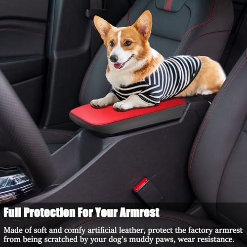 Car Armrest Cover Waterproof Center Console Pad Scratch Resistance Box Cover Anti-Scratch Leather Protector Pad for Chevy Trax 2024 2025 2026 Accessories(Red + Black) - color: Red + Black