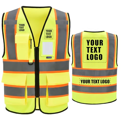 AYKRM Custom Logo Personalised Printed High Visibility Reflective 2 two tone work construction Safety Vest - color: Yellow, size: XX-Large